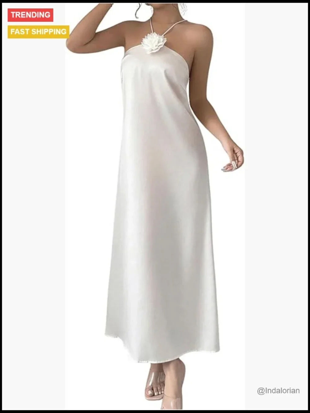 Polyester 3D Floral Halter Dress Criss Cross Backless Sleeveless Maxi